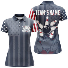 Load image into Gallery viewer, Custom Bowling Shirt Women American Flag Bowling Polo Shirt for Team Patriotic Navy Bowling Jersey BDT20