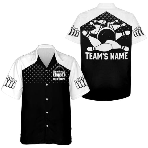 Hawaiian Bowling Shirt For Men Women Custom Bowling Jersey Black White Bowling Shirt For Team BDT48