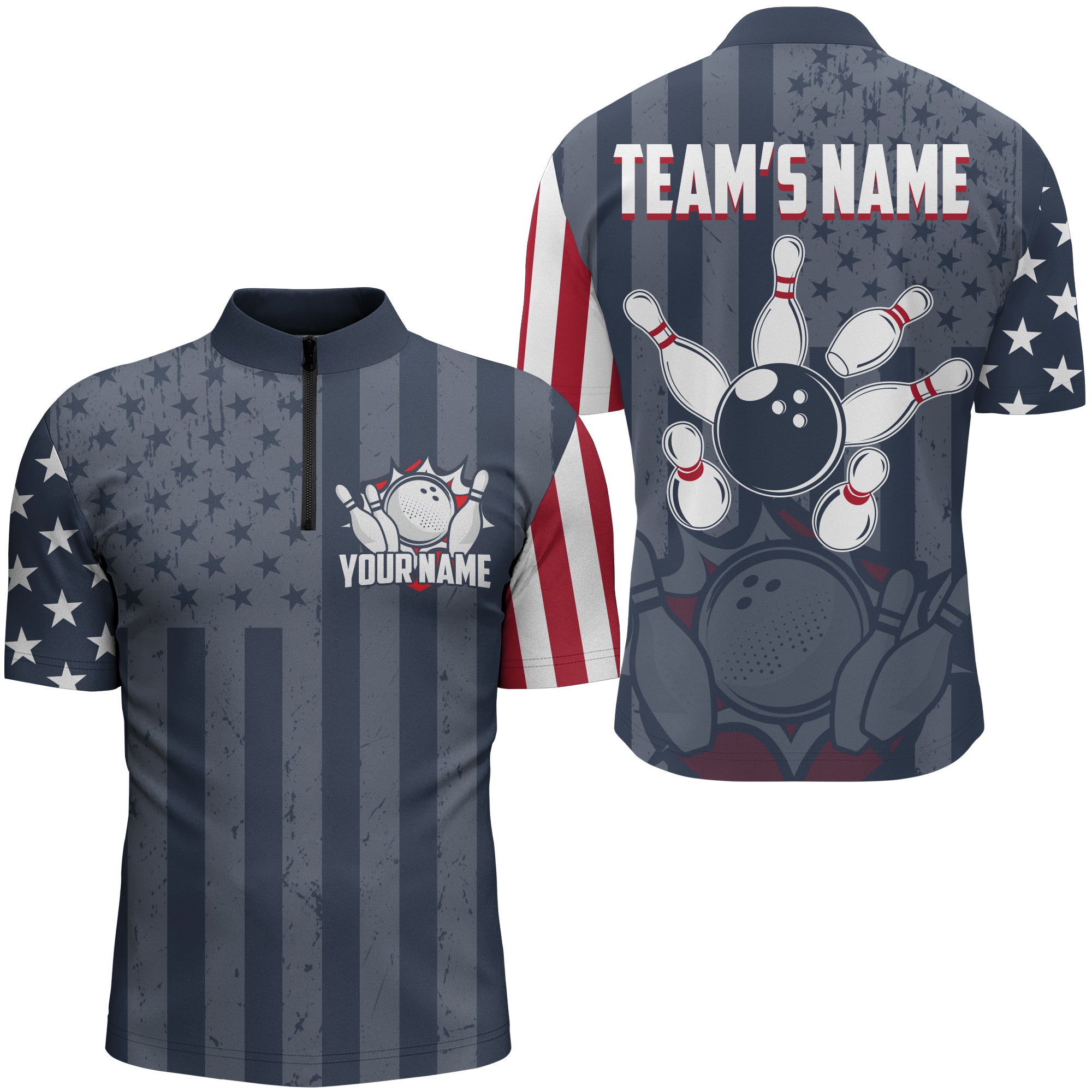 Custom Bowling Quarter Zip Shirt For Men USA Flag Bowling Jersey 1/4 Z ...