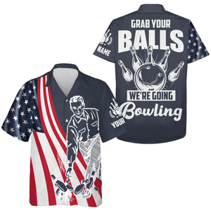 Grab Your Balls We're Going Bowling Hawaiian Shirt Custom Bowling Jersey Men USA Bowling Shirt BDT53