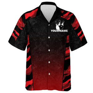 Red Camo Hawaiian Bowling Shirt For Men Custom Name Team Name Bowling Jersey Strike Bowling Shirt BDT55