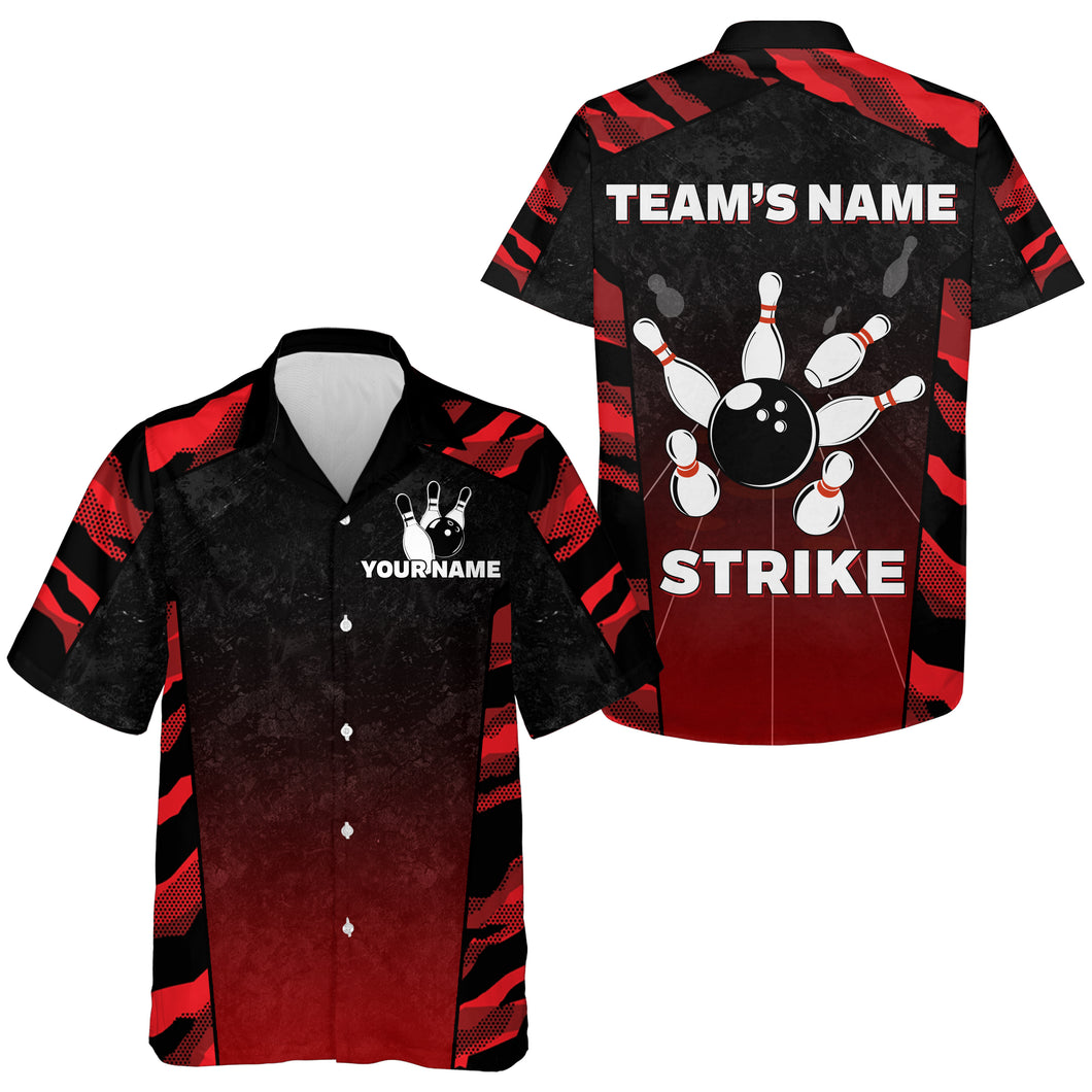Red Camo Hawaiian Bowling Shirt For Men Custom Name Team Name Bowling Jersey Strike Bowling Shirt BDT55