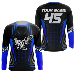 Adult&Kid Dirt Bike Jersey Blue UPF30+ Motocross Shirt Men Women MX Off-Road Motorcycle Jersey PDT548