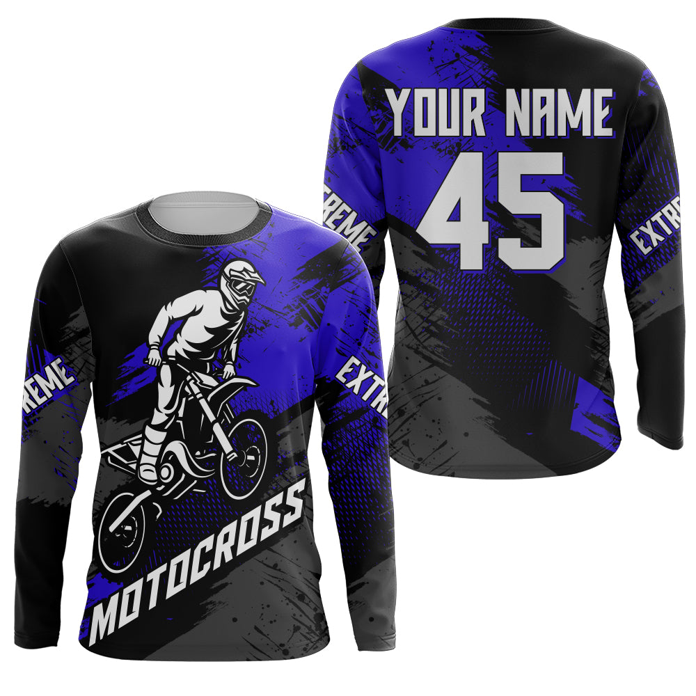 Personalized Motocross Jersey Youth Men Women UPF30 Blue Dirt