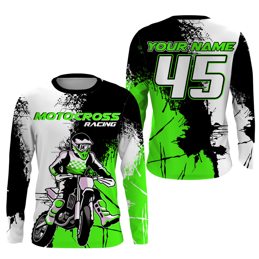 MX Jersey Kid Men Women UPF30+ Custom Dirt Bike Shirt Green Motocross Racing Off-Road Motorcycle PDT591