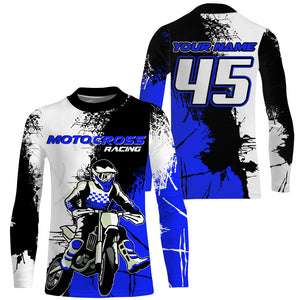 MX Jersey Kid Men Women UPF30+ Custom Dirt Bike Shirt Blue Motocross Racing Off-Road Motorcycle PDT592