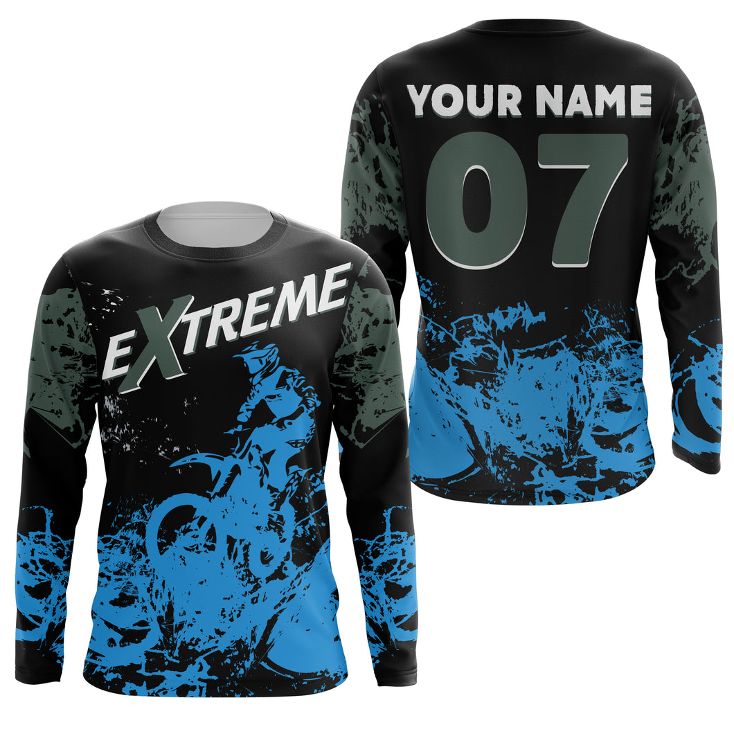 Custom Blue MX Jersey Kid Men Women UPF30+ Dirt Bike Off-Road Shirt Motocross Motorcycle Riding PDT599