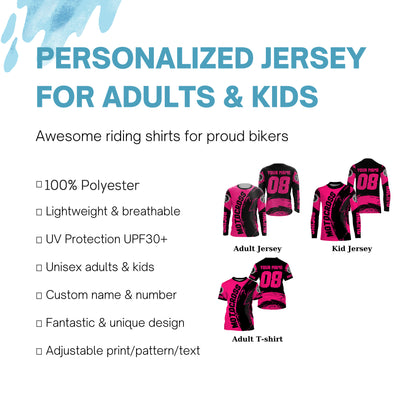 Personalized Motocross jersey pink youth girl UPF30+ MX racing dirt bike off-road long sleeves PDT229