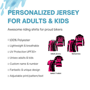 Personalized Motocross jersey pink youth girl UPF30+ MX racing dirt bike off-road long sleeves PDT229