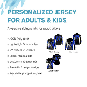 Extreme blue Motocross off-road jersey UPF30+ youth adult custom dirt bike racing shirt PDT339