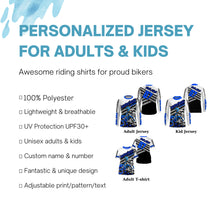 Load image into Gallery viewer, Personalized blue motocross kid men women jersey UPF30+ extreme off-road motorcycle shirt biker PDT414