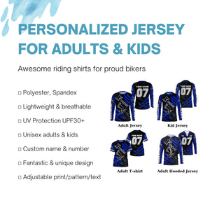 Xtreme customizable UPF30+ blue MX jersey for kid youth adult dirt bike racing shirt motorcycle PDT33