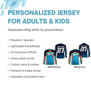Custom Blue BMX racing jersey UPF30+ Adult kid bike shirt extreme cycling bicycle motocross gear| SLC58