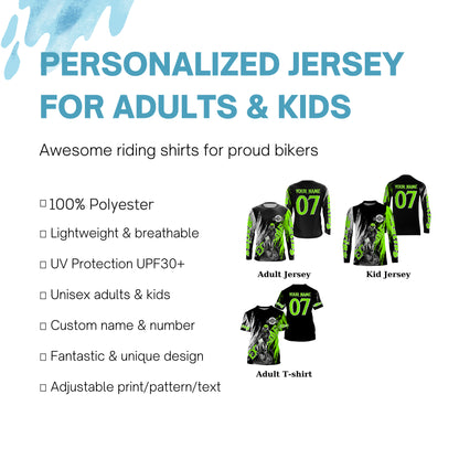 Extreme Motocross off-road jersey green UPF30+ youth adult custom dirt bike racing shirt PDT338