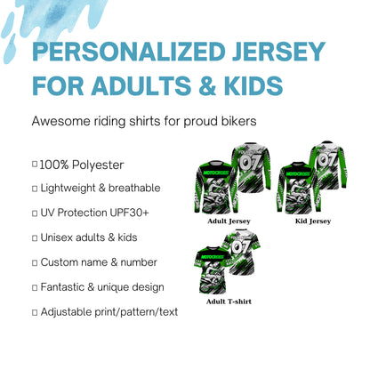 Green custom Motocross jersey uv protective MX shirt for kid men women dirt bike racing racewear PDT294