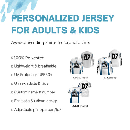 Personalized MX off-road jersey blue and white Motocross kid&adult UPF30+ biker racing off-road  PDT184