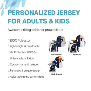 Personalized Motocross off-road jersey white UPF30+ dirt bike men kid women long sleeves motorcycle PDT171