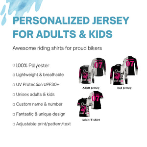 Motocross jersey custom youth women men UPF30+ pink racing Real Girl Ride Dirt Bike off-road shirt PDT297