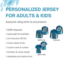 Load image into Gallery viewer, Blue dirt bike racing jerseys MX custom number&amp;name motocross kids men UV offroad long sleeve shirt PDT163