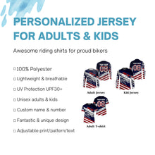 Load image into Gallery viewer, Custom MX dirt bike racing jersey UPF30+ offroad kids boys girls Motocross American flag motorcycle PDT166