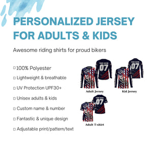 Personalized USA Motocross jersey youth women men UPF30+ dirt bike off-road extreme racing shirt PDT273