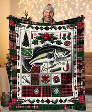 Load image into Gallery viewer, Christmas Largemouth Bass Fishing Fleece Blanket, Christmas Bass Fishing Gifts For Fisherman IPHW5669