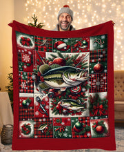 Load image into Gallery viewer, Christmas Largemouth Bass Fishing Fleece Blanket, Christmas Bass Fishing Gifts For Fisherman IPHW5670