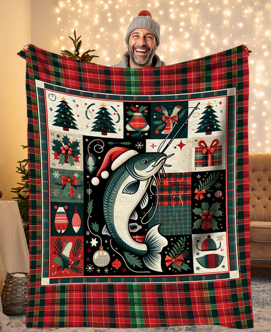 Christmas Catfish Fishing Fleece Blanket Fishing Gifts For Fishin Lovers IPHW5677