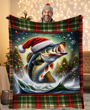 Load image into Gallery viewer, Christmas Largemouth Bass Fishing Blanket, Christmas Plaid Bass Fishing Gifts IPHW5678