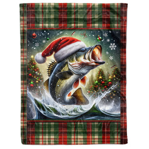 Christmas Largemouth Bass Fishing Blanket, Christmas Plaid Bass Fishing Gifts IPHW5678