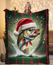 Load image into Gallery viewer, Christmas Walleye Fishing Blanket, Christmas Plaid Walleye Fishing Gifts IPHW5679