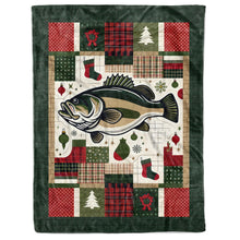 Load image into Gallery viewer, Christmas Largemouth Bass Fishing Fleece Blanket, Christmas Bass Fishing Gifts For Fisherman IPHW5680