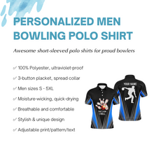 Load image into Gallery viewer, Personalized Men Polo Bowling Shirt That&#39;s How I Roll Blue Bowling Track Short Sleeve Men Bowlers NBP04