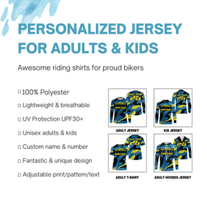 Blue camo custom motocross racing Jersey UPF30+ kids men women dirt bike long sleeves off-road NMS1037