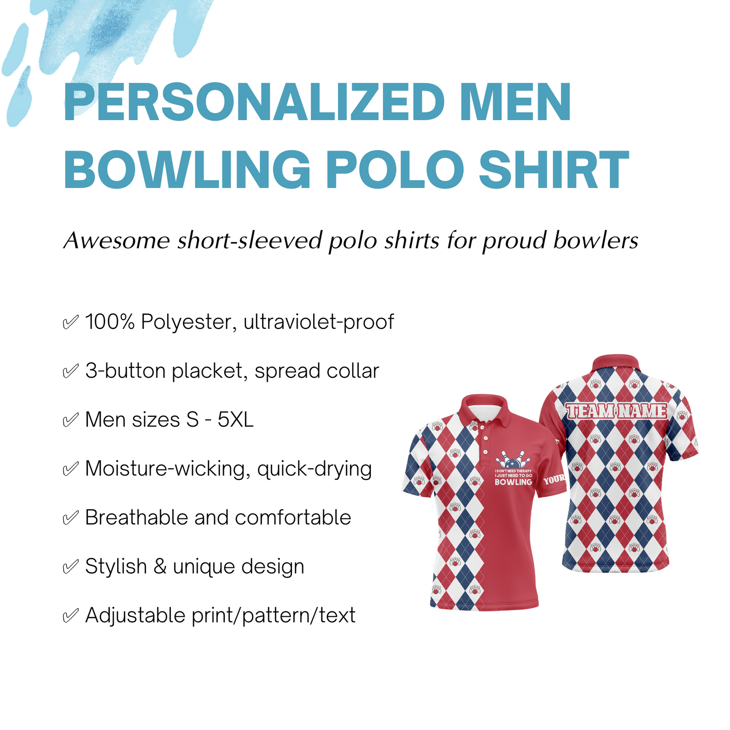 Funny Men Polo Bowling Shirt, Personalized Name Argyle Bowling Pattern Bowler Team Jersey NBP21