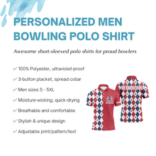 Load image into Gallery viewer, Funny Men Polo Bowling Shirt, Personalized Name Argyle Bowling Pattern Bowler Team Jersey NBP21