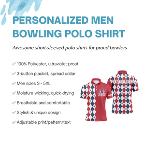 Funny Men Polo Bowling Shirt, Personalized Name Argyle Bowling Pattern Bowler Team Jersey NBP21