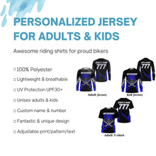 Load image into Gallery viewer, Skull Motocross youth men women jersey custom blue dirt bike UPF30+ off-road motorcycle shirt PDT358