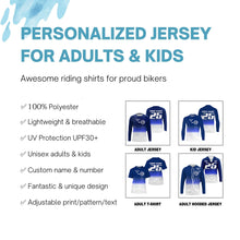 Load image into Gallery viewer, Custom logo motorcycle racing jersey UPF30+ adult kid blue motocross off-Road dirtbike riders NMS1019