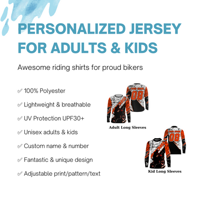 Kid&Adult Motocross jersey personalized UPF30+ dirt bike racing long sleeves cool offroad bikers NMS1093