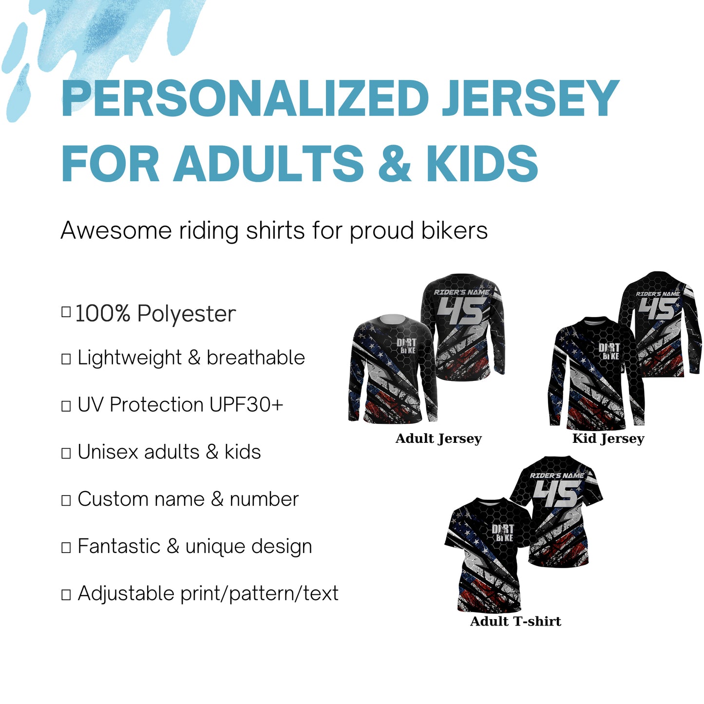 American Motocross jersey personalized kid&adult UPF30+ dirt bike riding shirt off-road motorcycle PDT270