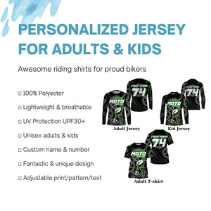 Custom green dirt bike jersey kid&adult UPF30+ Motocross racing MotoX off-road motorcycle shirt PDT363