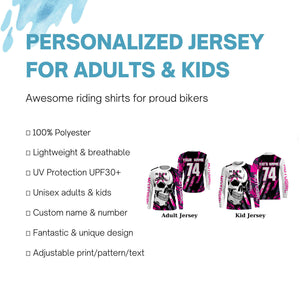 Skull MotoGirl Jersey Personalized Motocross UPF30+ MotoX Dirt Bike Racing Motorcycle Girls Women NM1268