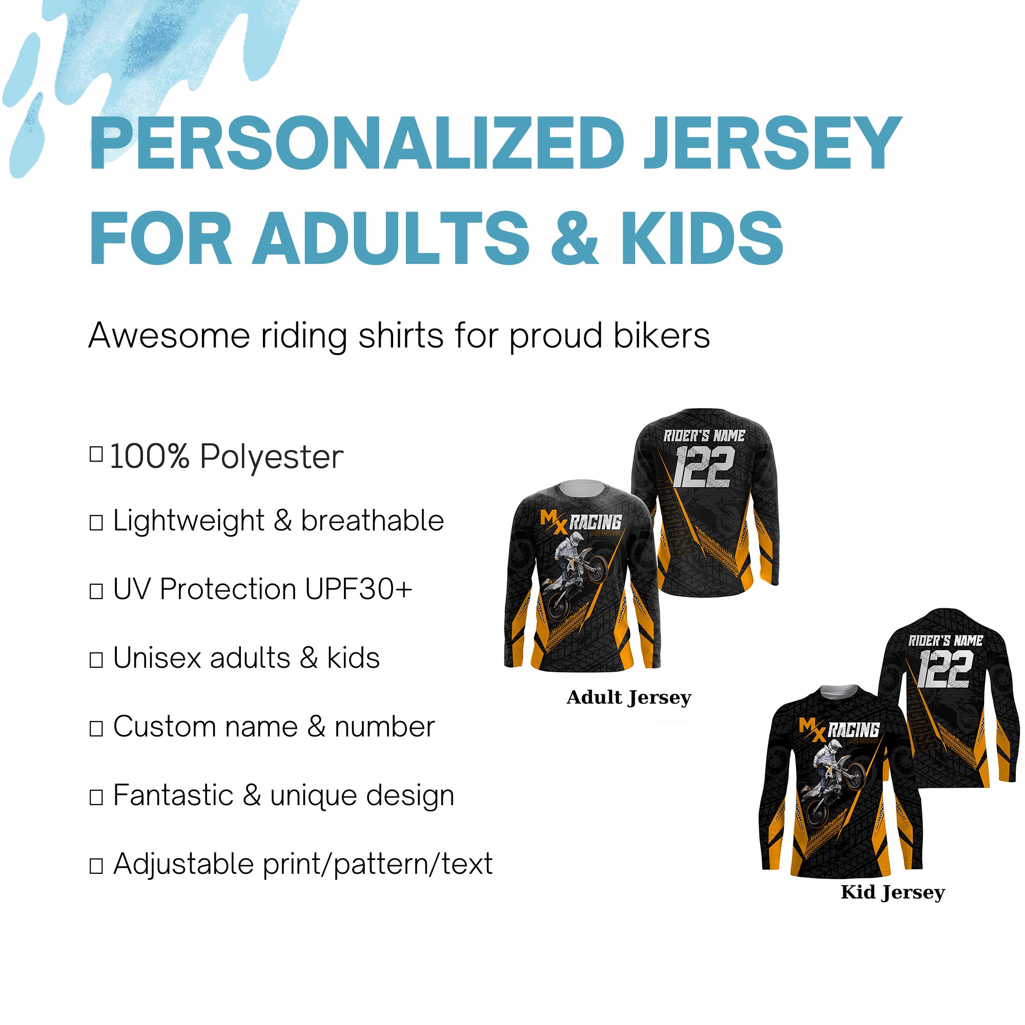  Custom Motocross Jersey MX Racing UPF30+ Dirt Bike Number Name  Adult&Kid Off-Road Motorcycle Shirt