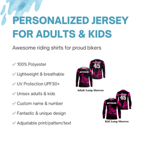 Pink MotoGirl Personalized Jersey UPF30+ Dirt Bike Racing Motocross Off-road Long Sleeves NMS1180