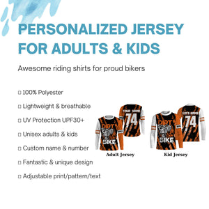 Personalized Dirt Bike UPF30+ Jersey Motocross Orange Kid Adult MX Racing Long Sleeves NMS1212