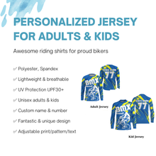 Load image into Gallery viewer, Personalized adult kid BMX jersey UPF30+ blue BMX riding shirt Cycling enduro bicycle gear| SLC59