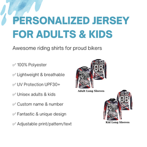 Personalized Racing Jersey UV Protect, UPF30+ Dirt Bike Long Sleeves Skull Motocross Racewear NMS1244