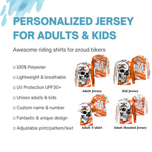 Skull MotoXjersey custom motocross UPF30+ adult kid orange dirt bike racing motorcycle racewear NMS995