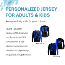 Load image into Gallery viewer, Kid&amp;Adult Personalized Motocross Jersey UPF30+ No Guts No Glory MX Racing Blue Dirt Bike NMS1205